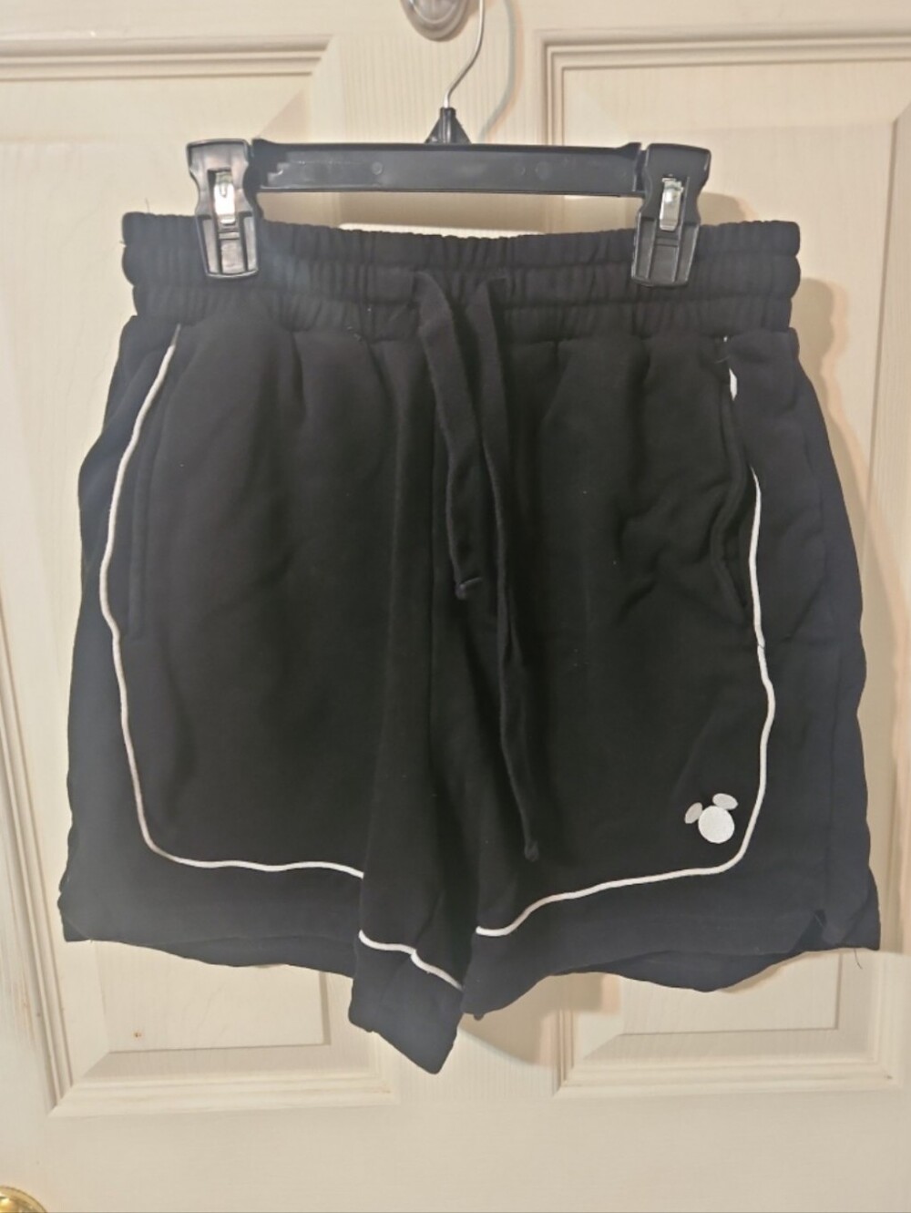 Black Men's Knit Drawstring Shorts with White Piping